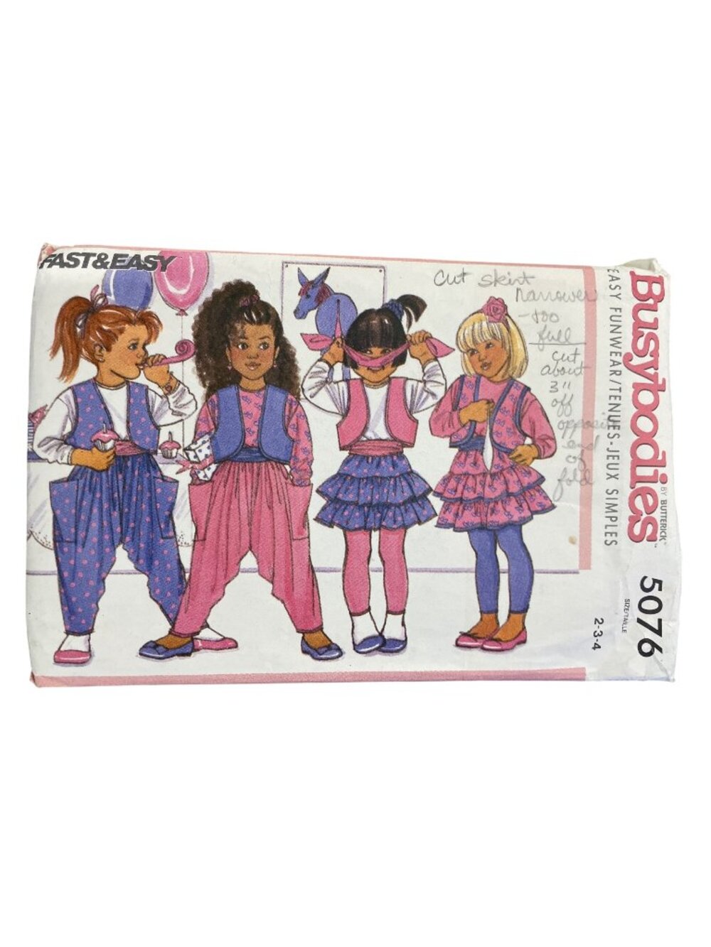 Vintage 90s Butterick Busybodies 5076 Sewing Pattern Size 2-3-4 Kids Oufits CUT